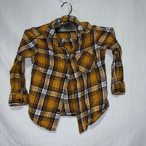 4/5 golden yellow blue & white plaid Member's Mark button up long sleeve shirt